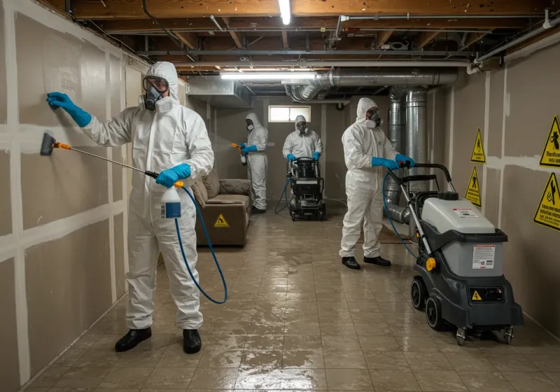 Basement Moisture Removal and Structural Drying process in Fox Farm-College, WY